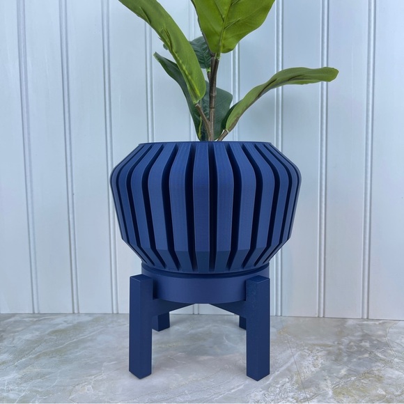 Indoor Flower Pot, The Vaki Planter Pot w Drainage Holes & Drip Tray, 3D Printed - Picture 1 of 12